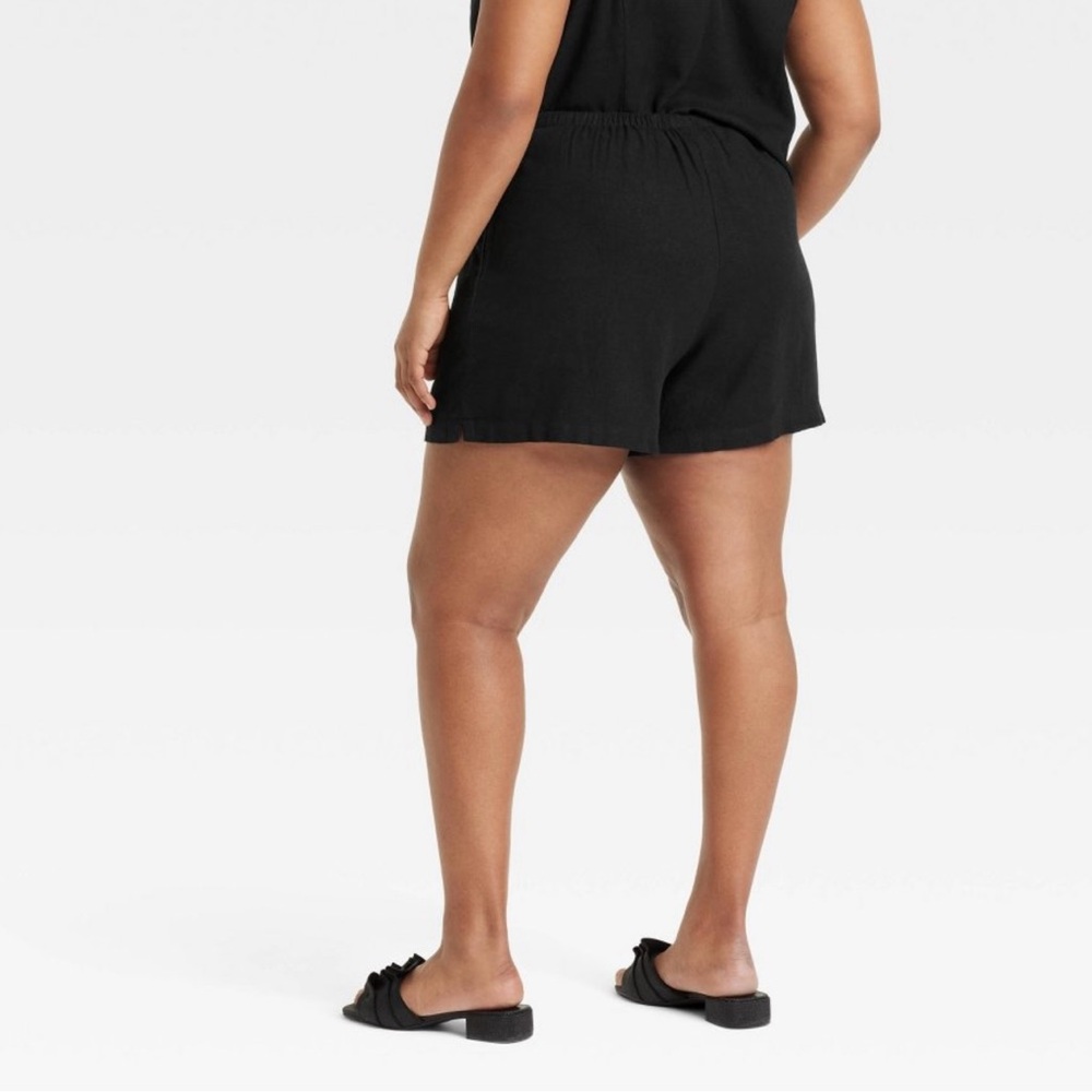 Women's Mid-Rise Linen Pull-On Shorts - A New Day Black 3x